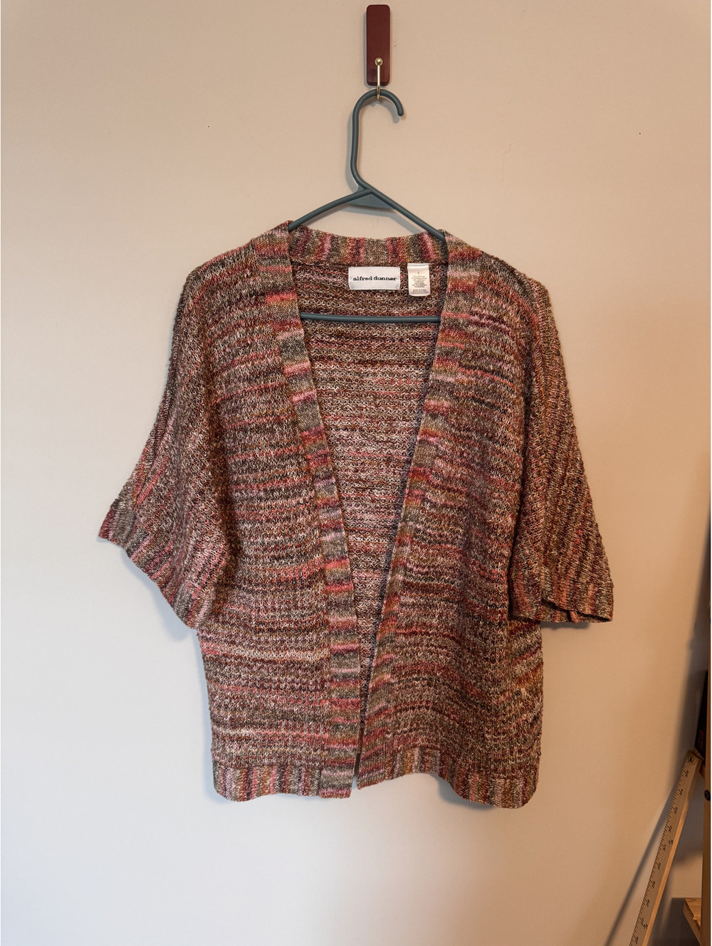 Alfred Dunner Space Dye Short Sleeve L Cardigan Sweater Open Front Earth Tone